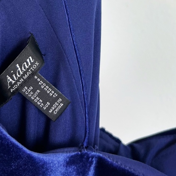 NWT Aidan Mattox Velvet Twist Front High Slit Maxi Gown in Blue - Picture 3 of 5